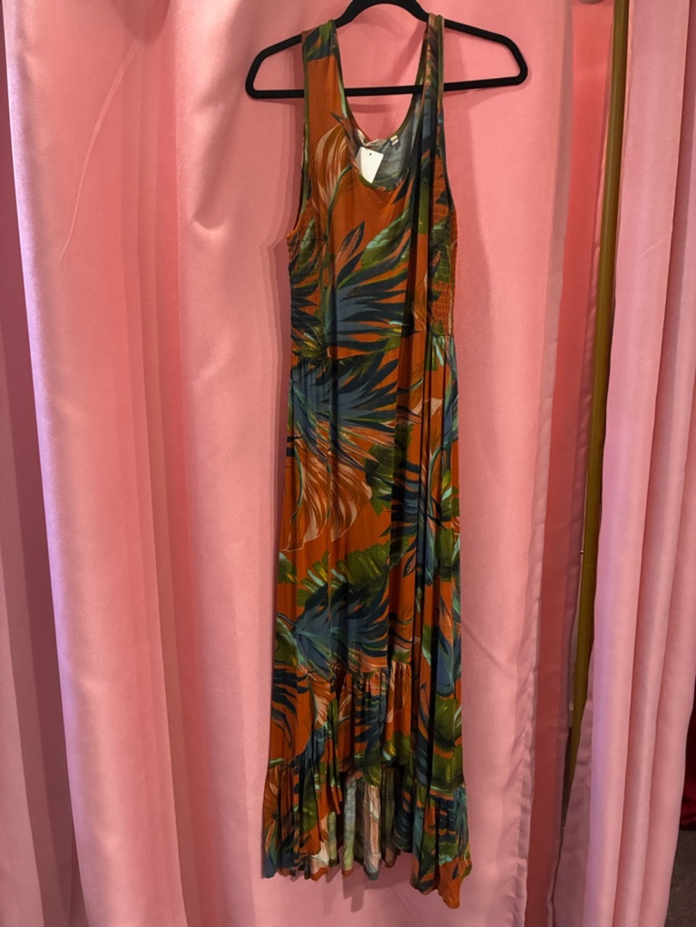Soft Surroundings Tropical Print Rust Maxi Dress - size large